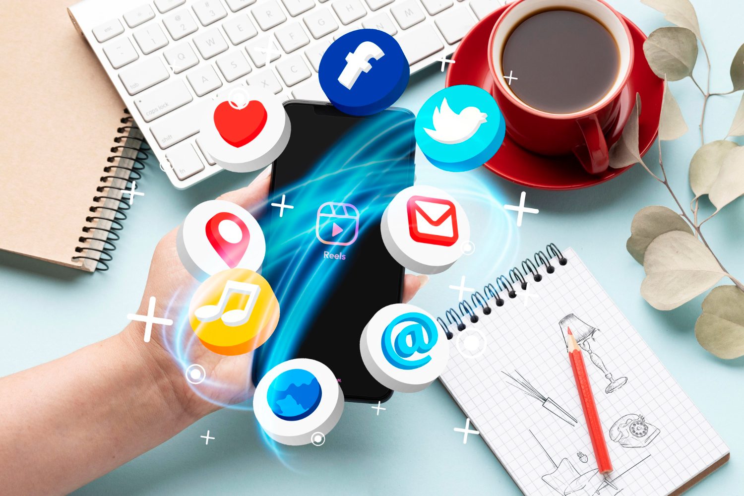 Hand holding smartphone social media concept Hand holding smartphone social media concept